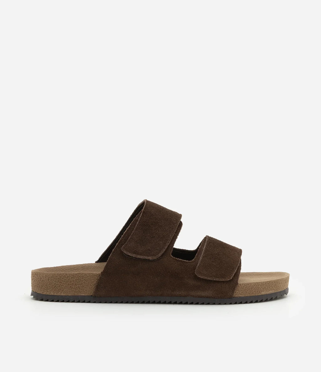 Premium Suede Double-Strap Slide Sandals – Brown