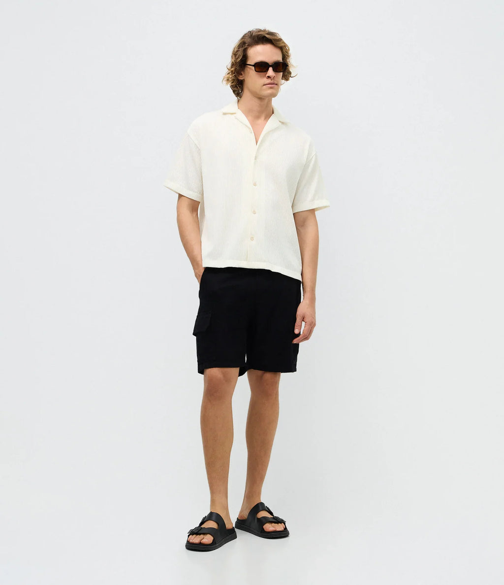 Textured Bowling Collar Shirt – Off White