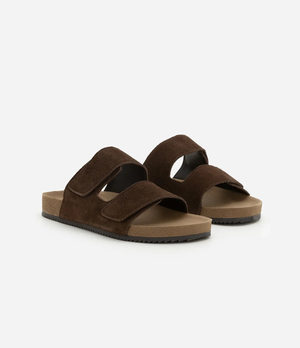 Premium Suede Double-Strap Slide Sandals – Brown